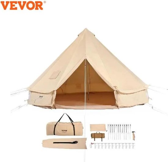 ValueStar - Vevor - Yurt - Tent om te Kamperen - Tent - 8-10 Persoons - Safari Tent - Tent Waterdicht - 4-Seizoen - Waterdicht met Super Grote Capaciteit - Makkelijk op te zetten - Zand Kleur