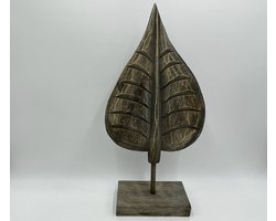 Ornament hout blad op voet vintage bruin middel 45 x 21 x 10 cm | 389346 | Home Sweet Home | Stoer & Sober Landelijke Woonstijl