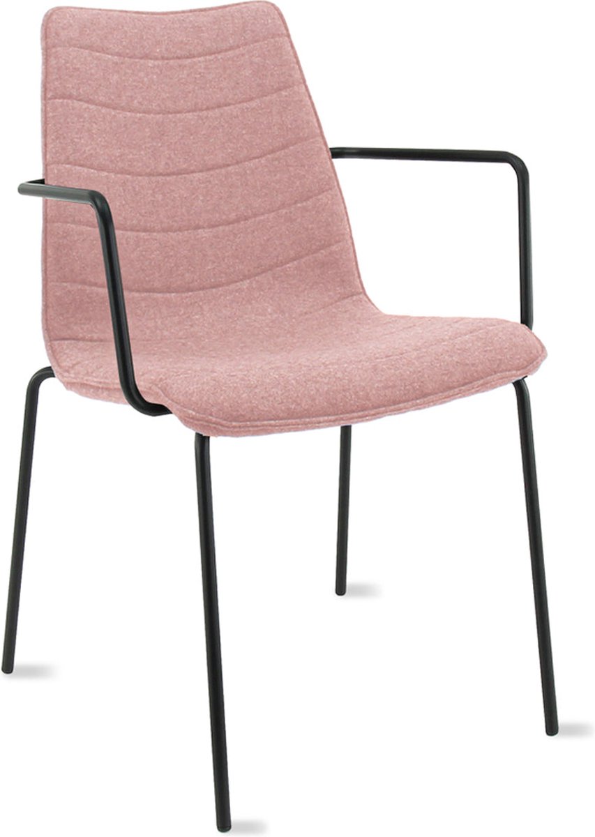 Workliving Verona Eetkamerstoel / Vergaderstoel - Met Armleuningen - Wolvilt Fenice 152 zachtroze - frame zwart Roze - Zwart - Armleuningen