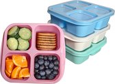 Lot de 4 boîtes à collations Bento à 4 compartiments - Réutilisables pour préparation de repas - Conteneurs à déjeuner pour enfants et adultes - Conteneurs de stockage de nourriture divisés pour l'école