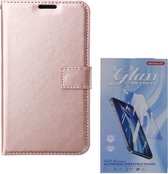 Bookcase Geschikt voor: Motorola Edge 20 Lite - Rosé Goud - portemonnee hoesje met 2 stuk Glas Screen protector