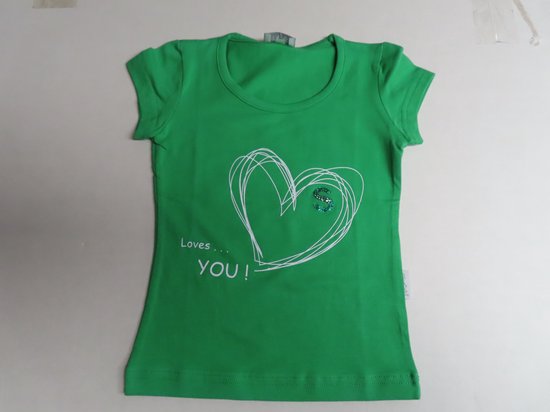 T shirt - Meisjes - Korte mouw - Groen - Loves you - 3 jaar 98