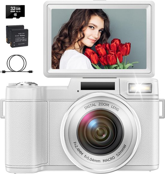 Digitale camera, autofocus 4K 48MP compactcamera met 32GB SD-kaart groothoeklens