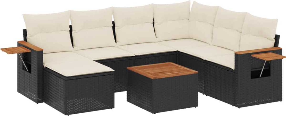 vidaXL 8-delige - Loungeset - met - kussens - poly - rattan - zwart