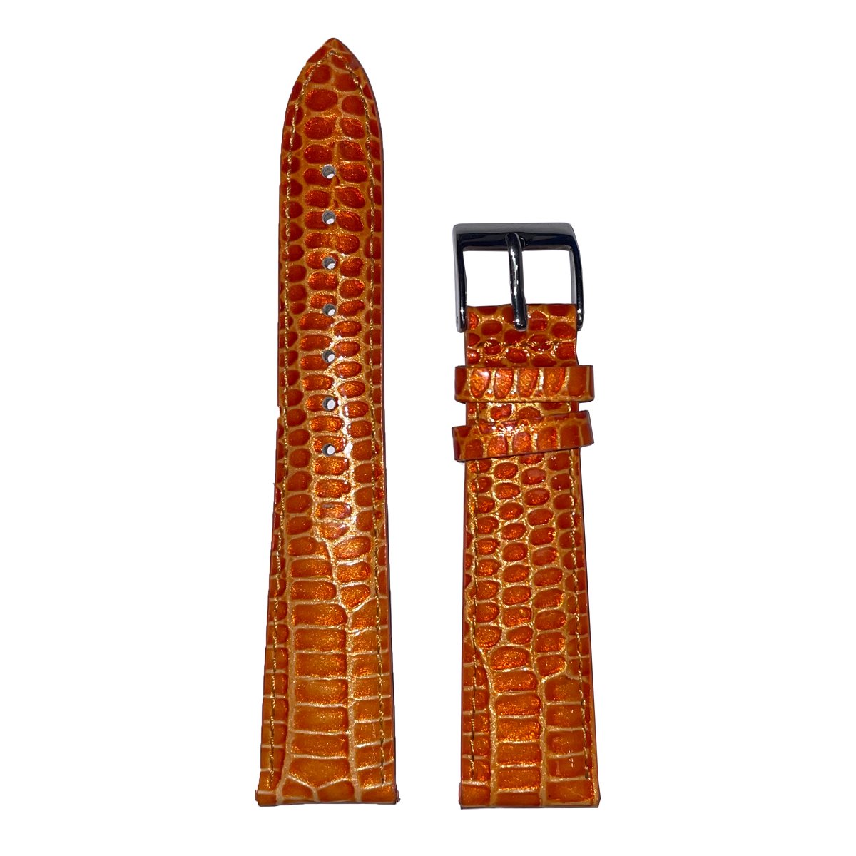 Horlogeband - 20mm - Oranje - Echt leer in slangen print - Roestvrijstalen gesp