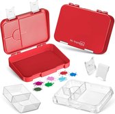 Bento Box, lunchbox voor kinderen; met 4 + 2 compartimenten; extreem sterke broodtrommel; ideaal voor de kinderopvang en op school (rood-wit)