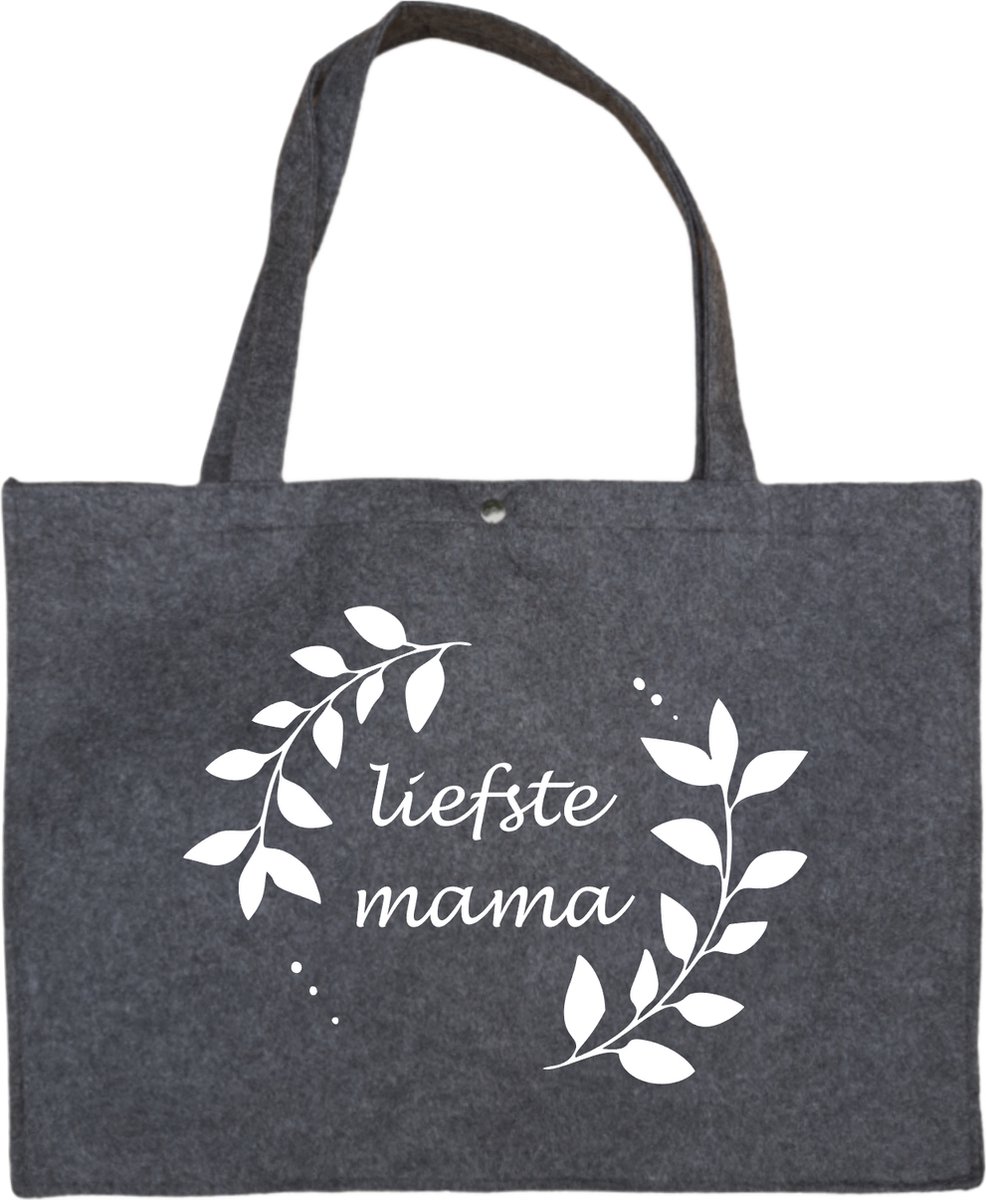 Vilten Tas Liefste Mama - Antraciet Vilten Tas A3 Met Drukknoop - Cadeautje Voor Mama - Vilten Shopper - Antraciet Vilten Tas Met Hengsels En Sluiting A3 Formaat