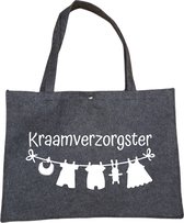 Vilten Tas Kraamverzorgster - Cadeautje Voor Kraamverzorgster - Bedankje Kraamverzorgster - Antraciet Vilten Tas A3 Met Drukknoop - Vilten Shopper - Antraciet Vilten Tas Met Hengsels En Sluiting A3 Formaat