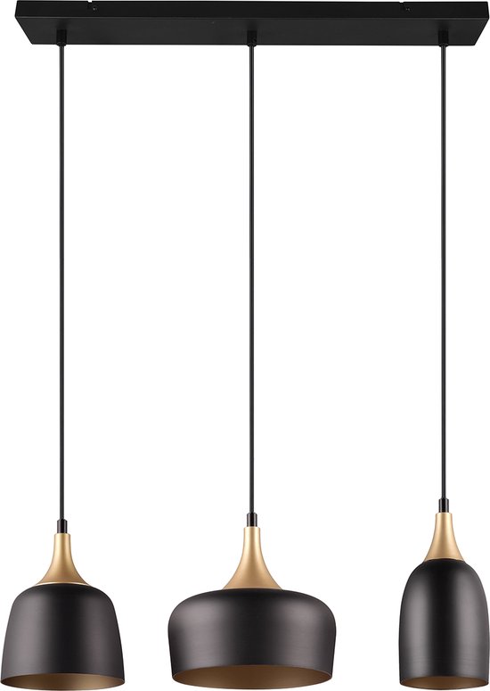 Lampe à suspension LED - Éclairage suspendu - Torna Zira - Culot E14 - 3 lumières - Rectangle - Zwart mat - Métal