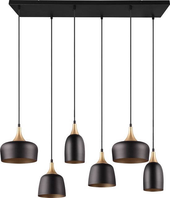Lampe suspendue LED - Éclairage suspendu - Trion Zira - Culot E14 - 6 lumières - Rectangle - Zwart mat - Métal
