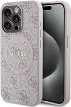 Guess GUHMP15LG4GFRP iPhone 15 Pro pink hardcase 4G Collection Leather Metal Logo MagSafe