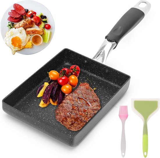 Tamagoyaki Japanse Omelet Pan Eierpan Koekenpan, Rechthoekige Eierkoekenpan Roestvrij Stalen Bodem Snelle Verwarming Vaatwasmachinebestendig, Anti-aanbak Rechthoekige Loempia Pan