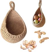 Panier Suspendu Multi-Usage Corde Jute Et Coton - Rangement Légumes Fruits - Taille B 18x17x23cm