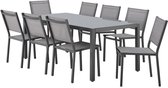 Tuinset: tafel van 180 cm + 8 stoelen - Aluminium structuur - Blad van gehard glas - Grijs
