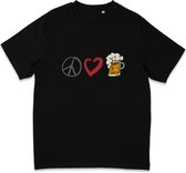 Grappig T Shirt Heren Dames - Vrede Liefde Bier - Zwart - 3XL