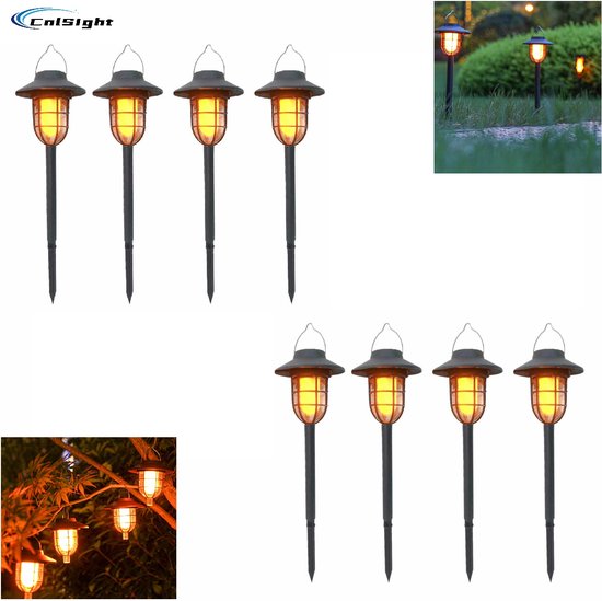 CNL Sight® 2 IN 1 Solar priklamp & hanglamp - Set van 8 stuks (6*37.5CM)-buiten grondspots-Padverlichting- buitenlampen - Priklamp op zonne-Solar Grondspots -Tuinverlichting op zonne-Zwart