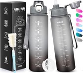 AOHAN Drinkfles, 1 l, Tritan, BPA-vrij, lekvrije drinkfles met rietje, sportfles met filter en tijdmarkering voor fitness, fietsen, school, kantoor en outdoor