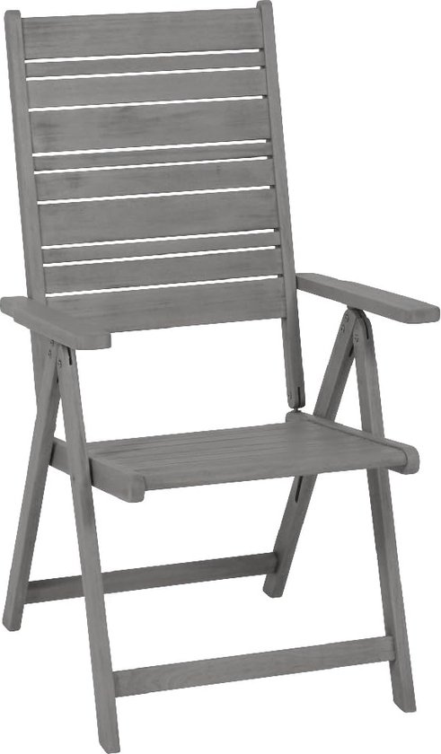 Tuinklapstoel met hoge rugleuning - grijs - inklapbaar voor balkon en terras - massief acaciahout - 98 x 56 x 15 cm