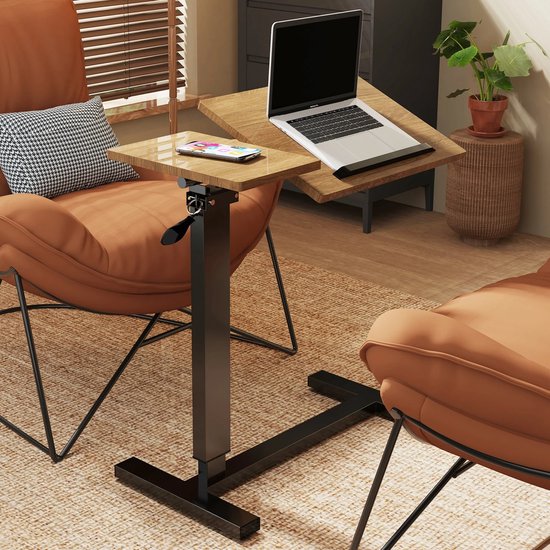 HOMCOM Bijzettafel, bankpunt, roltafel, bedtafel voor laptop, in hoogte verstelbaar, 2 geïntegreerde planken, metalen frame, bruin HOMCOM Bijzettafel, bankpunt, roltafel, bedtafel voor laptop, in hoogte verstelbaar, 2 geïntegreerde planken, metalen frame, bruin