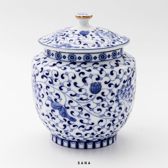 Blue Flower (S) urn - Blauw/Wit - 1L - hoogwaardig keramiek - SANA - Delfts blauw - moderne urn - crematie urn - as urn - huisdieren urn - urn hond - urn kat - menselijk as - familie urn - urn voor as volwassen - urne - urne hond - urnen - urne kat