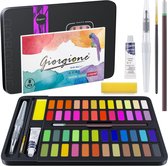 Baozun Aquarel, aquarelschilderset voor beginners, complete set met aquarel voor volwassenen en kinderen, bestaande uit 48 aquarellen, 1 penseel, 1 waterreservoir, 1 tekenstift, 1 spons, 8