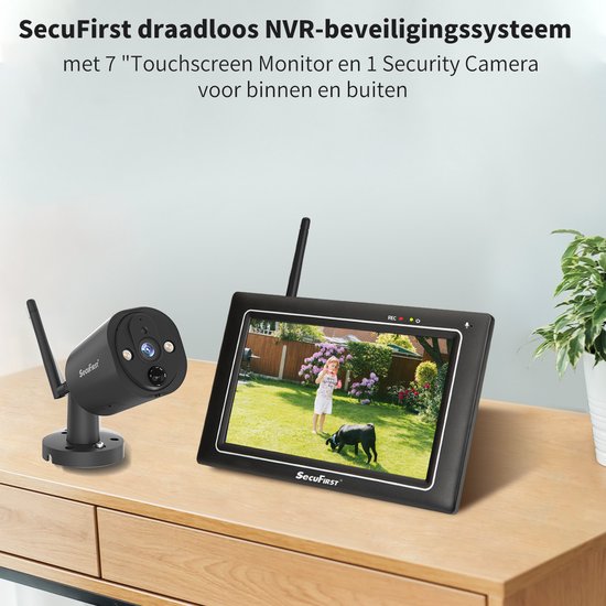 SecuFirst CWL401S Draadloze 3 megapixel Beveiligingscamera met monitor - 7 inch touchscreen + 1 camera - Zwart - Gratis app van SecuFirst — afbeelding 5