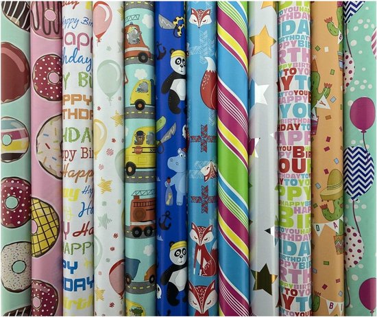 Foto: Assortiment luxe cadeaupapierinpakpapier voor kinderen ch2 200 x 70 cm 5 rollen