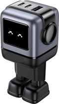 Nexode RG USB C-oplader 65W RobotGaN-oplader USB C-voeding 3-poorts snellader Robot compatibel met MacBook Pro/Air, iPad, iPhone 15 Pro Max, Galaxy S24 Ultra, Dell XPS (zwart)