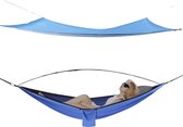 VORLOU - Hangmat met ophang net – Hangmat incl. muggennet – Camping – Tuin – Rugzak reizen – Survival - Blauw