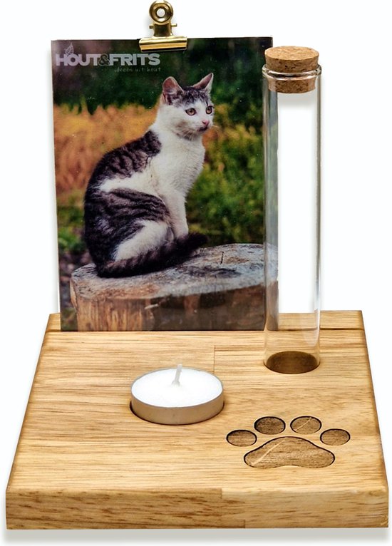 HoutenFrits - Gedenkplankje kat - Gedenk cadeau huisdier kat - Pootafdruk kat - Gepersonaliseerd