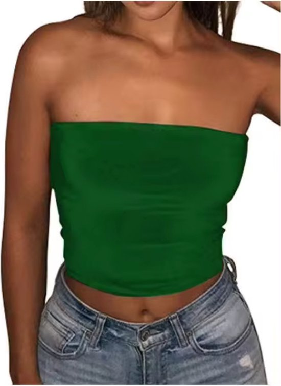 ASTRADAVI Casual Wear - Haut tube pour femme - Haut court bandeau sans bretelles - Taille unique (S/ M) - Vert