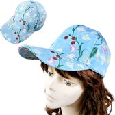 Mooie dames pet lichtblauw-Fashion met bloemenprint- Ademend en vocht absorberend Unisex Baseball cap - Verstelbaar band - Zonnebescherming hoed- Baseball cap- Wandelen| Varen| Vissen| Fietsen | Vakantie| Cadeau voor vrouwen