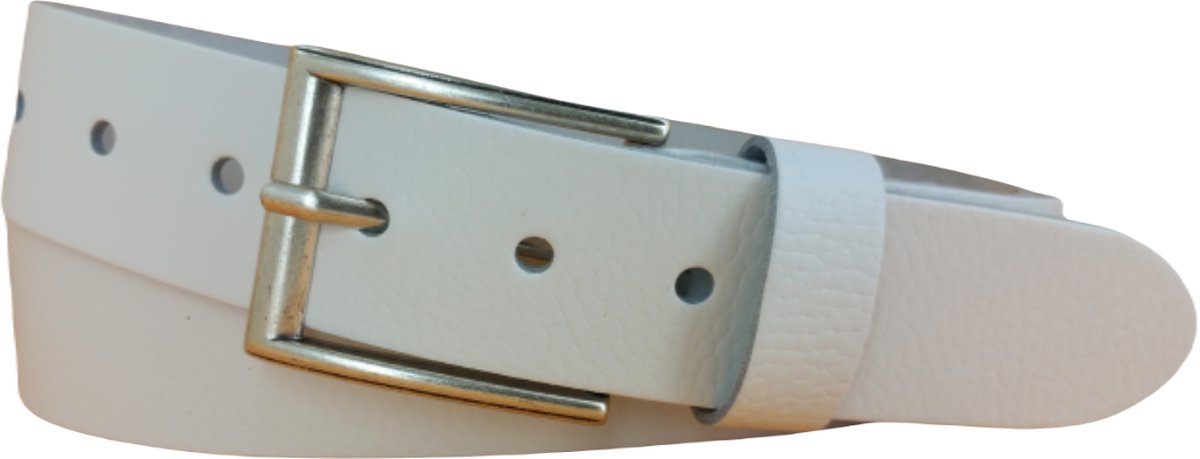 Leren Dames/Heren Riem | 4cm breed | Riemmaat: 115cm (totale lengte: 130cm) | 100% echt leer | Kleur: wit | Nikkelvrije gesp