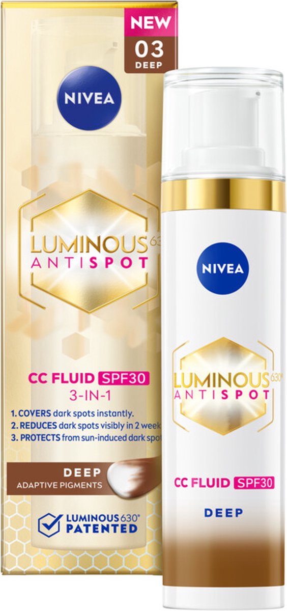 NIVEA Cellular LUMINOUS630 CC Fluid Cream met SPF 30 - Dark - Anti-Pigmentvlekken Crème - Gekleurde Dagcrème - Gezichtscreme - 40ml