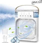 Multis - Tafelventilator - Ventilator - Airconditioner - Luchtbevochtiger - Waterverneveling - Tafelmodel - 20,3 x 7,6 x 25,4 cm - LED verlichting - Wit