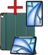 Hoes Geschikt voor iPad Air 2024 (13 inch) Hoes Book Case Hoesje Trifold Cover Met Uitsparing Geschikt voor Apple Pencil Met Screenprotector - Hoesje Geschikt voor iPad Air 6 (13 inch) Hoesje Bookcase - Donkergroen