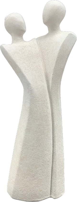 Sculptuur het liefdespaar - handgemaakt -beeld vol liefde 15x10x38 cm- creme wit