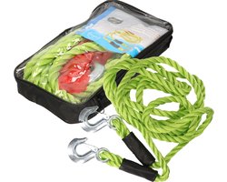Sleepkabel - Set van 2x stuks - tot 5000 kg - auto sleeptouw - lichtgevend groen