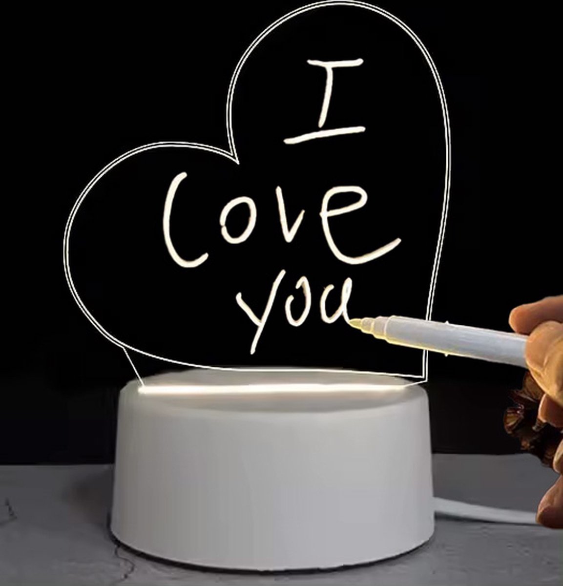 LED Lamp Notitiebord Hartje Hartvorm - Memobord - Schrijfbord - Tafellamp - Inclusief 230V stekker en aan/uit schakelaar met dimfunctie - Nachtlamp - Planner - Sfeerlamp - Kinderlamp - Geschenk - Kantoorlamp