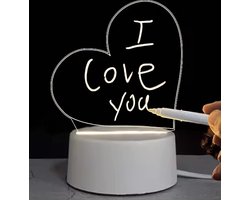 LED Lamp Notitiebord Hartje Hartvorm - Memobord - Schrijfbord - Tafellamp - Inclusief 230V stekker en aan/uit schakelaar met dimfunctie - Nachtlamp - Planner - Sfeerlamp - Kinderlamp - Geschenk - Kantoorlamp