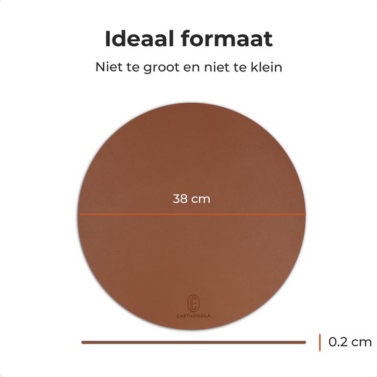 Castagnola Napperons de table aspect cuir - Napperons ronds - Set de table antidérapant en simili cuir - Sous-couche hydrofuge - Dessous de verre - 6 pièces - Diamètre 38 cm - Marron
