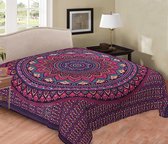 2 persoons bedsprei -Duurzaam Katoen - Dunne bedsprei - paars/geel - mandala - zomer sprei