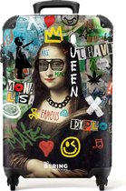 NoBoringSuitcases.com® - Handbagage koffer lichtgewicht - Reiskoffer trolley - Mona Lisa omringd door kleurrijke graffiti - Rolkoffer met wieltjes - Past binnen 55x40x20 en 55x35x25