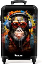 NoBoringSuitcases.com® - Handbagage koffer lichtgewicht - Reiskoffer trolley - Chimpansee met koptelefoon en graffiti-spray - Rolkoffer met wieltjes - Past binnen 55x40x20 en 55x35x25
