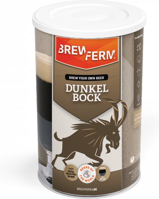 Brewferm Dunkel Bock bierkit met geitenafbeelding. Inhoud 1.5kg.