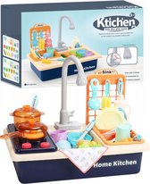 Kinder Speelkeuken - Blauw Met veel Accessoires / Simulator Kitchen / Kids Kitchen Set / Met functionele kraan en automatisch watertoevoersysteem / Rollenspel Keuken / Kinderkeuken / Speelgoedkeuken / Keukenspeelset / Speelgoed Keuken / Verjaardag