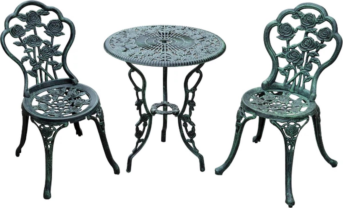 Balkonset 2 personen - Tuinset - Bistroset - Zwart - 3 delig - Tuintafel en 2 stoelen - 2 personen - Gecoat staal - Onderhoudsvrij staal