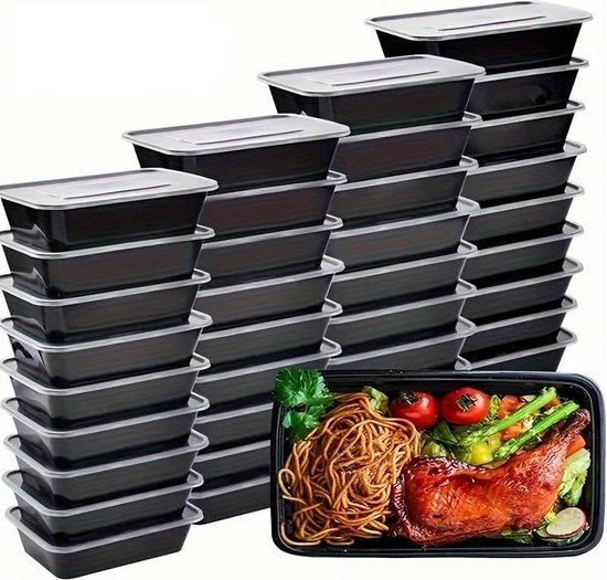 Set van 25 Stuks - 500 ML Prep-Meal Vershoudbakjes Zwart - Vershouddoos - Meal Prep Bakjes Met Deksel - Magnetron Bakjes - 500 ML - Zwart - 25 stuks - 500 cc - Vaatwasserbestendig - BPA Vrij - Duurzaam - Herbruikbare Bakjes