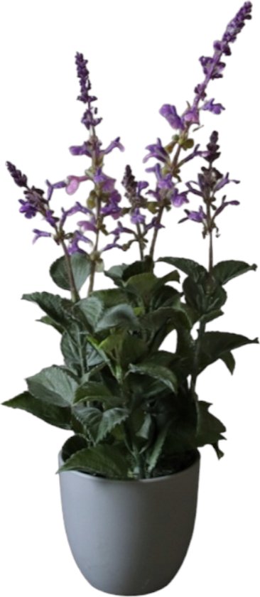Kunstplant salie in pot - 47cm hoog - paars lila - kunststof - nepplant - planten voor binnen en buiten - ter decoratie