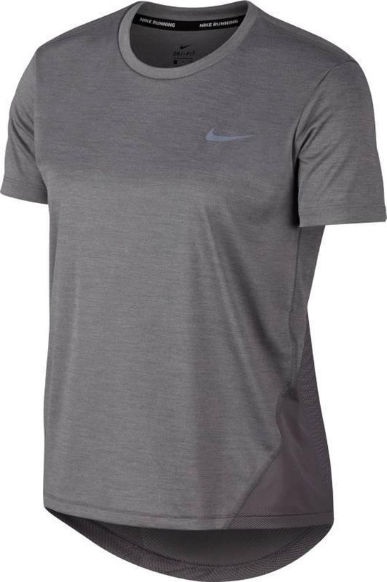 Nike Nk Miler Top Ss Dames Sportshirt - Gunsmoke/Htr/(Reflective Silv) - Maat XS